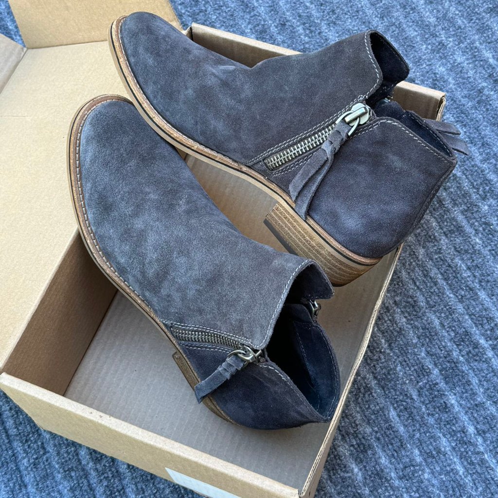 Dolce Vita Sutton Gray Suede Leather Ankle Boots Braid Tassel Boho 9.5w